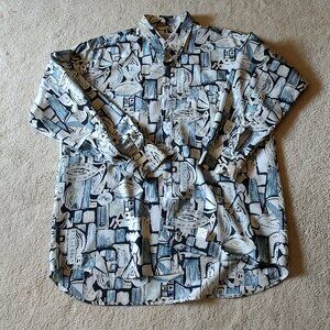 Pronto Uoma Firenze Made in Italy 100% Rayon Long Sleeve Button Down Shirt L